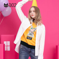 a02新款时尚简约撞色拼接宽松廓形绑带衬衫女潮D1U6C0201BL