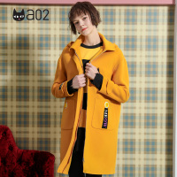 a02商场同款潮流字母刺绣连帽中长款毛呢外套D1U6D0081CT