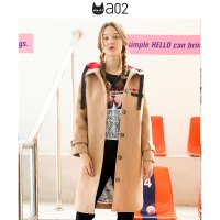 a02商场同款潮流刺绣帽子拼接可拆卸中长毛呢大衣D1T6C0321CT