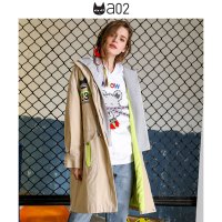 a02商场同款潮流拼色印花假两件连帽风衣外套女D1U1A0051CT
