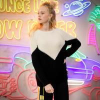 a02商场同款秋冬简约黑白拼色抽绳宽松毛衣女D1T6CW011ST