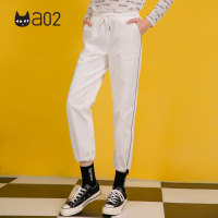 a02新款2020时尚简约字母刺绣宽松抽绳束脚牛仔裤女潮DTV1A1231PN