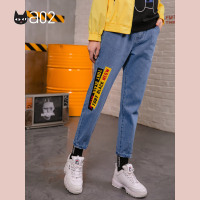 a02新款2020潮流字母印花宽松显瘦休闲牛仔裤女DTV1A1241PN