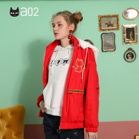 a02商场同款时尚卡通刺绣毛绒拼接连帽短款外套D1U6D0111CT