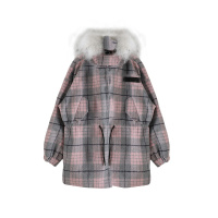 a02商场同款2018甜美少女格子收腰毛领保暖外套女D1T6C0651CT