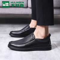 木林森2019年夏季新款男鞋夏季透气镂空皮鞋男商务休闲真皮皮鞋男