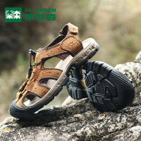 木林森2019年夏季新款男士凉鞋夏季休闲时尚潮流沙滩鞋真皮百搭镂空凉鞋