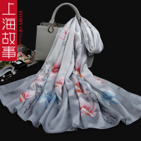 上海故事100%真丝丝巾女春秋韩版百搭2019新款杭州丝绸桑蚕丝围巾