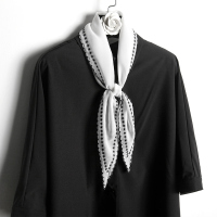 上海故事春秋薄款细窄长条小丝巾女韩国日系百搭装饰白色绣花领巾