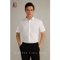 培罗蒙(Baromon)短袖衬衫男竹纤维夏季透气修身白色正装衬衣18006S