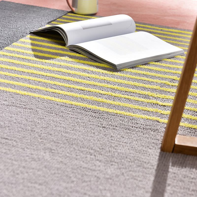 黑凤梨 清新趣粉系列居家地毯 灰黄条纹图片