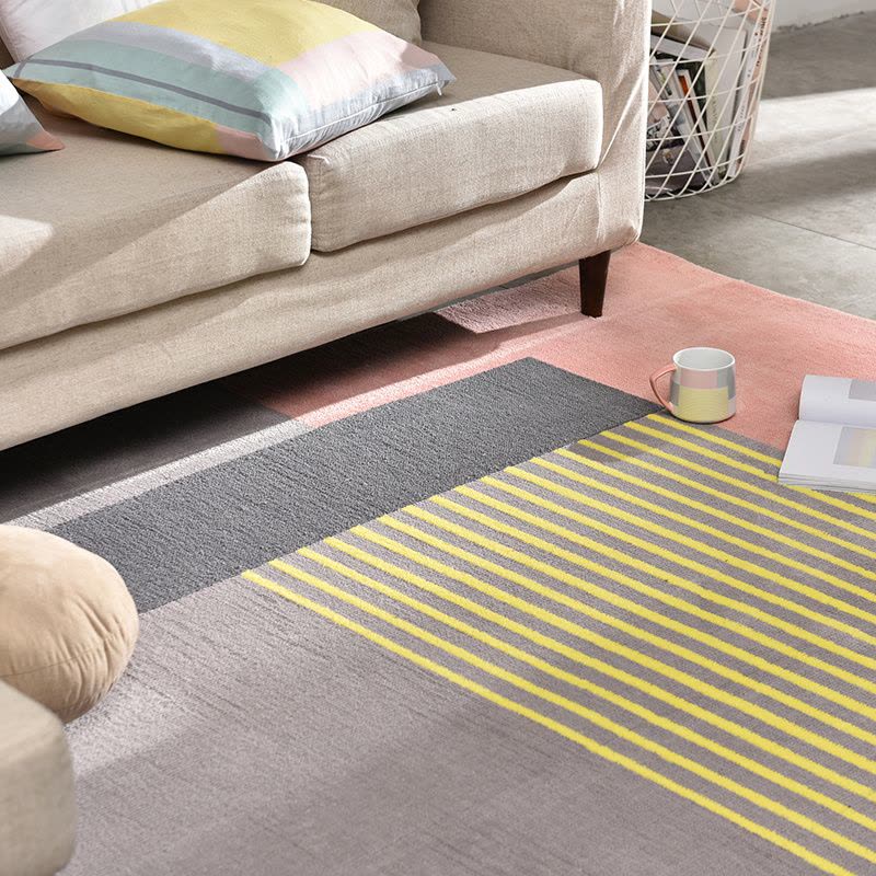 黑凤梨 清新趣粉系列居家地毯 灰黄条纹图片