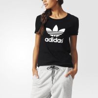 adidas阿迪达斯三叶草女子短袖上衣黑AJ8084