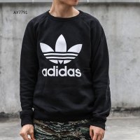 阿迪达斯三叶男装卫衣秋季运动服休闲针织圆领套头衫AY7791