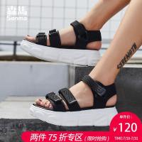 森马老爹凉鞋女厚底2019新款平底夏季魔术贴学生罗马松糕底沙滩鞋