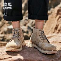 森马中帮马丁靴男韩版高帮男鞋大黄短靴复古英伦百搭潮流工装靴子