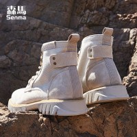 森马马丁靴男英伦风中帮短靴男士复古靴子休闲潮流工装男靴冬