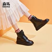 森马短靴女2019夏秋新款厚底黑色帅气平底马丁靴英伦风女百搭女靴