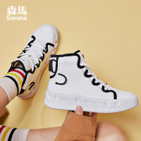 森马白色高帮鞋女2019新款网红秋冬季百搭厚底板鞋嘻哈抖音潮鞋子