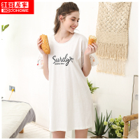 红豆居家服春夏薄款睡衣女士纯棉短袖卡通印花睡裙可爱甜美家居服睡衣