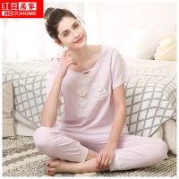 红豆居家睡衣女夏纯棉红豆短袖长裤全棉夏天可爱卡通家居服套装