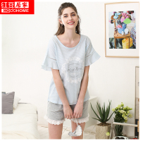红豆居女式睡衣红豆居家简约纯棉家居服甜美睡衣女家居服套装夏