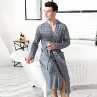 红豆居家Hodohome男士女士家居服纯棉睡袍时尚格纹情侣款睡袍