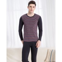 红豆HODO男士内衣色织条纹保暖内衣棉氨青年套头内衣套装