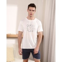 红豆(HODO)男士睡衣红豆居家全棉印花夏季薄款短袖短裤家居服睡衣套装