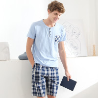 红豆(HODO)男士睡衣爽滑红豆棉夏季薄款短袖短款家居服套装