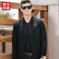 传奇保罗外套男春秋薄款 2017秋绣花串珠防水黑色休闲夹克218650