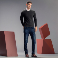 传奇保罗男式黑色毛衣男 圆领针织衫 517750