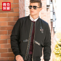传奇保罗飞行夹克男秋冬2017冬褶皱加厚棒球领尼龙男装外套217618