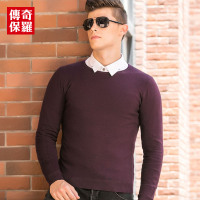 传奇保罗薄款毛衣男春秋圆领套头休闲针织衫517737