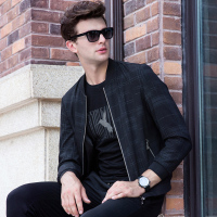 传奇保罗夹克男韩版 春季青年棒球服舒适修身黑色时尚外套219621