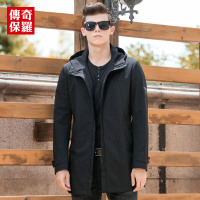 传奇保罗冬季风衣男中长款秋季新款男装带帽修身披风外套连帽秋装918601