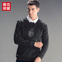 传奇保罗卫衣男春秋薄款春黑色宽松圆领套头男士衣服