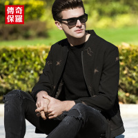 传奇保罗印花夹克男春季青年黑黄韩版潮流帅气休闲外套