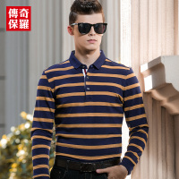 传奇保罗条纹polo衫男长袖春季中年宽松体恤衫翻领T恤