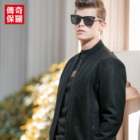 传奇保罗男士夹克春季韩版修身棒球服黑色潮流夹克外套男