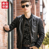 传奇保罗皮衣男春秋棒球领PU机车皮夹克中年商务男士外套