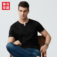 传奇保罗短袖T恤男夏季青年筒领修身韩版纯色T恤衫