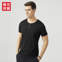 传奇保罗短袖T恤男夏季韩版修身黑色简约青年薄款T恤