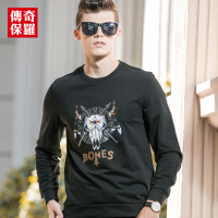 传奇保罗卫衣男秋绣花圆领套头透气春秋上衣