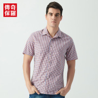 传奇保罗短袖衬衫男夏季韩版修身格子商务休闲薄款衬衣