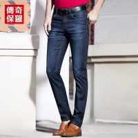 传奇保罗牛仔裤男 夏季修身薄款韩版潮流蓝色直筒男裤819119