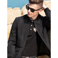 传奇保罗秋季夹克男 棒球领春秋薄款黑色男士休闲外套男J18Q001