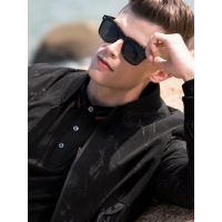 传奇保罗秋季夹克男 黑灰色碎花棒球领上午休闲外套秋装J18Q003