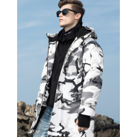 传奇保罗迷彩羽绒服男 冬季男士中长款连帽加厚保暖外套Y18D066