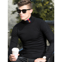 传奇保罗早秋毛衣男 秋冬时尚韩版潮流高领黑色男士针织衫Z18Q007